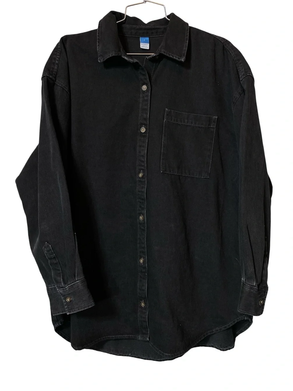 🆕 Black Denim Button Up Boyfriend Shirt Old Navy - Picture 4 of 9